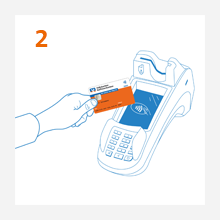 girocard Grafik: 2. Schritt: Kunde hält kontaktlose girocard ans Kartenlesegerät